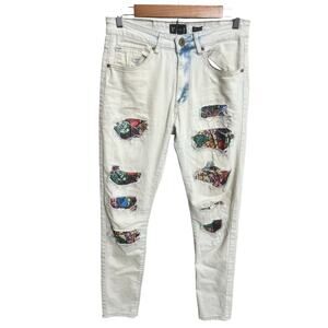 WAIMEA Skinny Jeans Patch Distressed Light Blue Wash Sz 30x32 Men Y2K